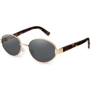 Furtalk Sunglasses Women Grey Retro Oval Protection Trendy Sunnies Shade Eyewear